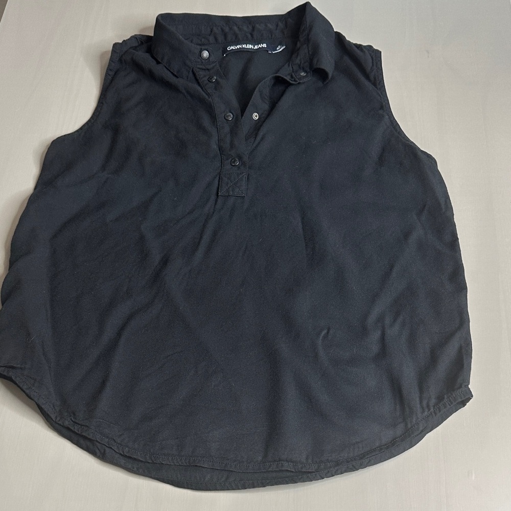 Calvin Klein Black Sleeveless Polo Tank Top